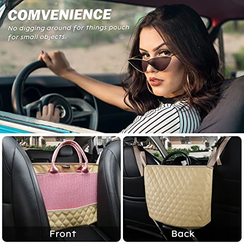 Car Organizers and Storage Purse Holder, Large Capacity Car Net Pocket Handbag Holder, Automotive Consoles & Backseat Organizer, Leather Back Seat Bag Between Car Front Seats, Beige - color: Beige