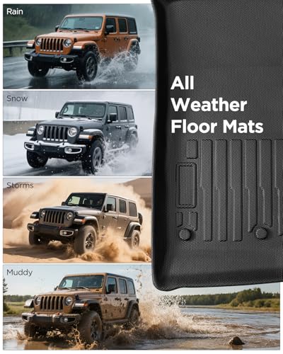 Car Floor Mats for Jeep Wrangler JK Unlimited: 2007–2018 4-Door (NOT for JL/2-Door or 4x4), Custom Fit for Unilmited Sahara Rubicon All-Weather Anti-Slip Floor Liners, 1st & 2nd Row
