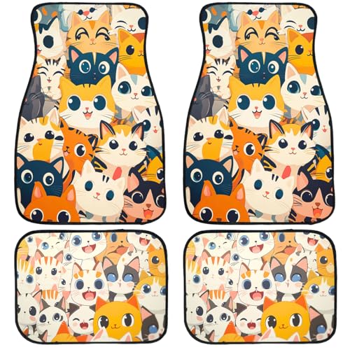 Cat Car Floor Mats Set of 4 Cute Cartoon Colorful Kawaii Anime Carpet Front Rear Carpets Mat Non-Slip Auto Car Accessories Universal Fit for Car SUV Truck Van - color: Cat