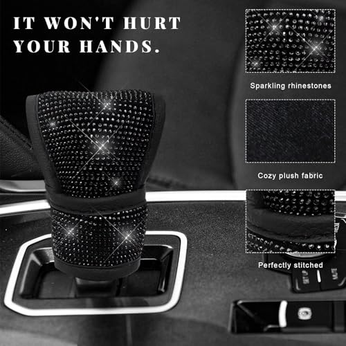 Bling Auto Gear Shift Knob Cover, Rhinestone Glitter Shifter Stick Protector for Girls Women, Sparkly Diamond Transmission Gear Shift Lever Knob Cover for Cars Trucks SUVs (Black) - color: Black