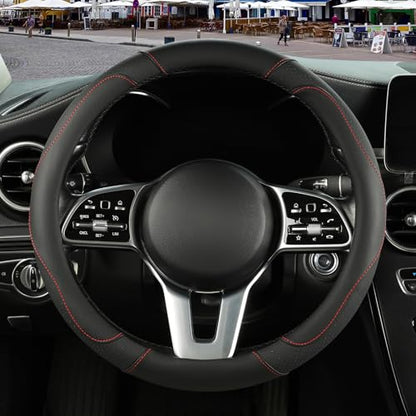 Microfiber Leather Steering Wheel Cover, Breathable, Anti Slip, 13.5 inch to 14 inch, Black - color: Black, size: Round-Small[13.5''-14'']
