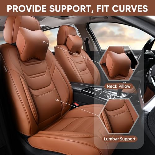 TIEHESYT Car Seat Covers Full Set, Breathable Leather Automotive Front and Rear Seat Covers & Headrest for Reduce The Driving Fatigue, Compatible with Most Vehicles, Cars (Brown, Front Pair) - color: Mature Brown, size: Front Pair