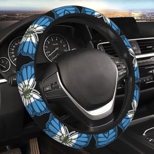 Butterfly Guatemala Flag Breathable Neoprene Steering Wheel Cover - Anti-Slip Floral Design Universal Fit for Cars/Trucks/Suvs (14.5"-15" Inch) - color: Butterfly Guatemala Flag