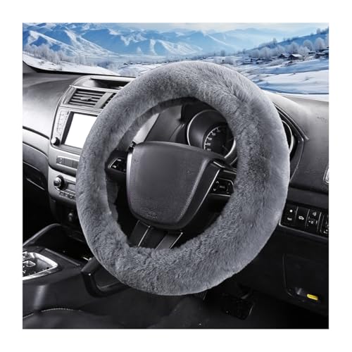 Car Fuzzy Steering Wheel Cover, 15 inch Fluffy Soft Steering Wheel Protector for Winter Warm, Anti-Slip Fuzzy Plush Vehicle Wheel Wrap Cover Interior Decoration for Women Men (Gray) - color: Gray