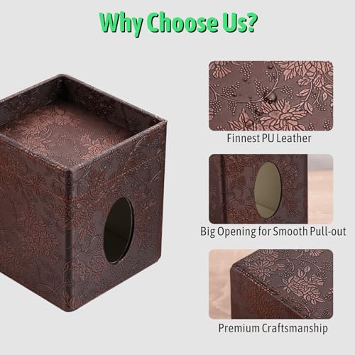 Tissue Box Cover, PU Leather Square Tissue Box Holder with Upper Storage Tray for Bathroom/Countertop/Nightstand/Office Table - Antique