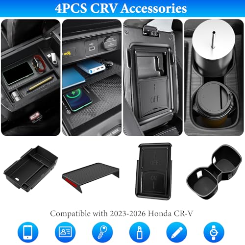 4PCS Center Console Organizer Compatible with Honda CRV 2023 2024 2025 2026 Accessories CR-V Hybrid Armrest Organizer Tray Hidden Storage Box Cup Holder - size: 2023-2026 CR-V (4pcs)