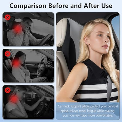 BABUR Car Headrest Pillow | Ergonomic Memory Foam Neck Shoulder Support Pillow with Adjustable Design & Enlarged Surface | Pain Relief for Driving Travel Sleeping | Gray1 Pack - color: Gray
