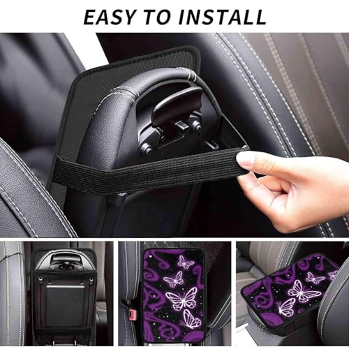Universal Car Center Console Cushion Pad, Purple Butterfly Soft Waterproof Car Center Console Cover Auto Armrest Seat Box Cover Protector for Most Vehicle SUV Truck Car, 11108 - color: Purple Butterfly