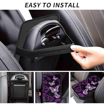 Universal Car Center Console Cushion Pad, Purple Butterfly Soft Waterproof Car Center Console Cover Auto Armrest Seat Box Cover Protector for Most Vehicle SUV Truck Car, 11108 - color: Purple Butterfly