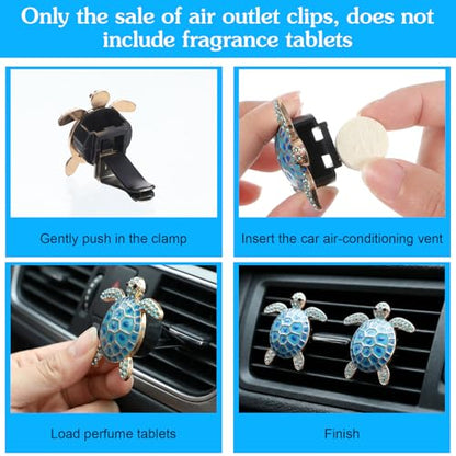 Ouligay 2PCS Cute Sea Turtles Car Air Freshener Vent Clip, Sea Turtle Car Accessories, Blue Turtle Cars Vent Clips Rhinestone, Ocean Theme Interior Decoration for Women Girls