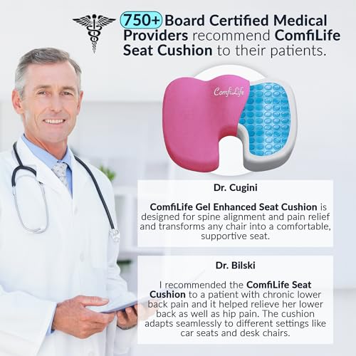 ComfiLife Premium Gel & Memory Foam Seat Cushion – Doctor Recommended Office Chair Cushion, Car Seat Cushion – Chair Cushions for Back & Sciatica Pain Relief – Seat Cushions for Office & Desk (Pink) - color: Pink, size: Large