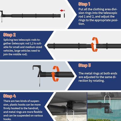 Heavy Duty Car Clothes Hanger Bar 30-64 Inches - Wrinkle Free Telescopic Clothes Rack for Vehicles, SUV, Truck