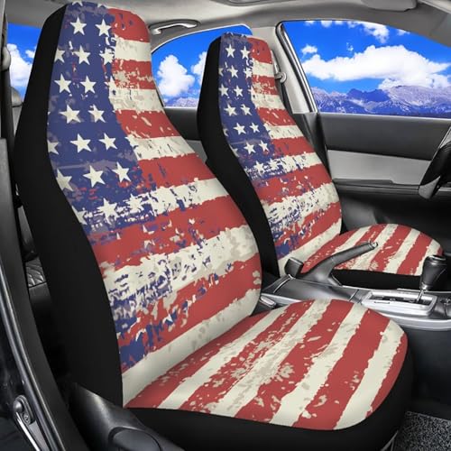 American Flag Car Seat Covers Set of 2 Patriotic Automobile Front Seat Covers Protection Interior Accessories Suitable for Most Cars,SUV,Sedan - color: American Flag