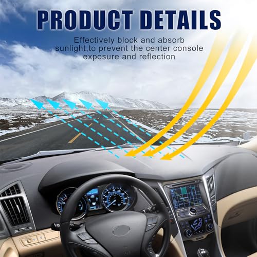 GXARTS Black Leather Dashboard Cover Mat Custom Compatible with Hyundai Sonata 2011 2012 2013 2014, Non-Slip Dash Carpet Dash Guard
