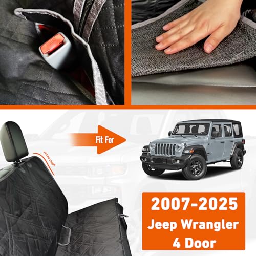 Dog Car Seat Cover Compatible with Jeep Wrangler 4 Door 2007-2025, Waterproof Pet Bench Seat Cover for Back Seat, 600D Heavy Duty Scratch Proof Nonslip Truck Seat Covers for Dogs - size: 2007-2025 Wrangler