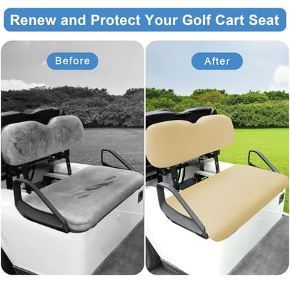 Universal Golf Cart Seat Covers Set for EZGO TXT/ RXV, Club Car DS/ Precedent, Yamaha G29/ Drive 2 Front Seats, Durable Breathable Bench Seat Covers Washable Polyester Mesh Cloth Without Logo, Beige - color: Beige