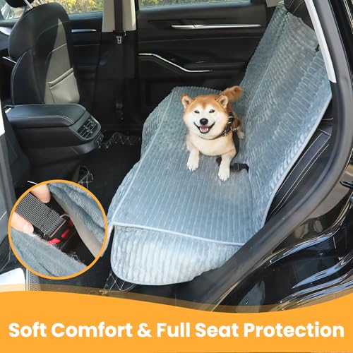 Dog Car Seat Cover for Front or Back Seat, Soft Flannel Pet Car Seat Protector with Waterproof Layer, Non-Slip Washable Dog Car Bed Mat for Travel (Bluegrey Back Seat)