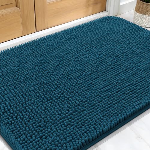 OLANLY Dog Door Mat for Muddy Paws 30x20, Absorbs Moisture and Dirt, Absorbent Non-Slip Washable Doormat, Quick Dry Chenille Mud Mat, Entry Indoor Entryway Carpet for Inside Floor, Atlantic Blue - color: Atlantic Blue, size: 30" X 20"