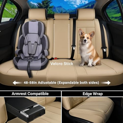 Coverado Car Seat Covers Full Set, Beige Seat Covers Front Seats Back Seat Covers, Nappa Leather Waterproof Car Seat Cover, Car Seat Cushion, Car Seat Protector Universal Fit Most Cars - color: Z-Beige, size: FullSet