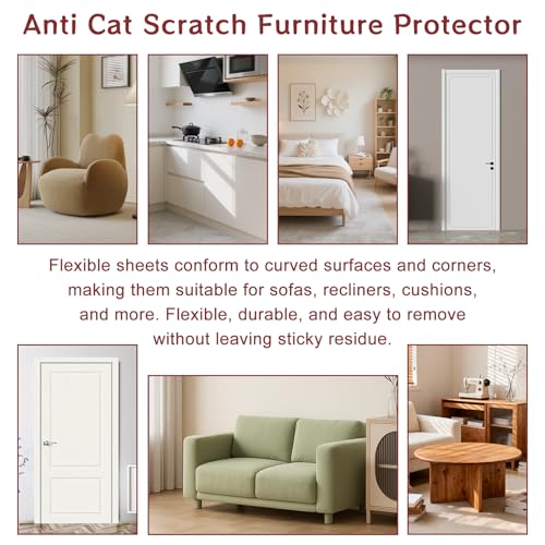 10 Pack Anti Cat Scratch Furniture Protector, Heavy-Duty Clear Self-Adhesive Sofa Protectors for Pets, No-Residue for Couch, Doors, Walls – with 50 Twist Pins - size: 7 Sheets 17"×12" + 3 Sheets 17"×6", 50 Twist