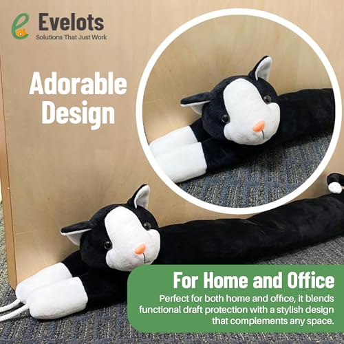 Evelots Under Door Cat Draft Stopper - Weighted - 2 Pack - Keep Cold Air, Warm Air Out - Odor, Noise, Dust, Wind Blocker - Great for Window - Full 38 Inch Long - Heavy Duty Kitty Cat - Hanging Loops - size: 2-Pack, style: Cat Draft Stopper