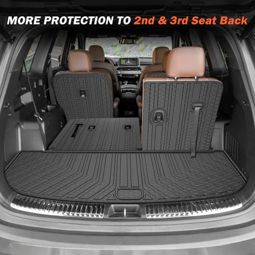 KUST Floor Mats Set for 2020-2025 Kia Telluride Accessories (7 Seats), Rear Cargo Trunk Liner with 2nd/3rd Row Backrest Kick Mat All Weather Protection TPE Rubber Raised Edge, Full Set of 9pcs - style: For │ Telluride 7 Seats 2020-2025 │ Full Set