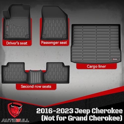 Floor Mats & Cargo Liner Compatible with 2019-2023 Jeep Cherokee (Not for Grand Cherokee) Cargo Mat, Full Set All Weather Protection 1st, 2nd Row Car Liners & Trunk Mat, Black - style: Jeep Cherokee 2019-2023