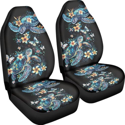 Car Seat Cover Set of 2 Car Seat Covers,Breathable Soft Bucket Seats High Back Seats Protector Cushion Universal Fit Most Vehicle Interior Set(Blue Sea Turtle with Fresh Flowers 51) - color: Blue Sea Turtle with Fresh Flowers 51