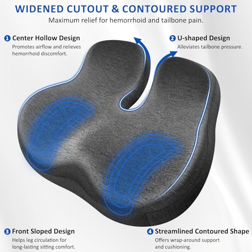 Thickened Seat Cushions for Office Chairs,Ergonomic Memory Foam seat Cushion，Sciatica Pain Relief Pillow for Long Sitting，Coccyx Cushion for Tailbone Pain,Office,Car,Pregnancy,Wheelchair - color: Dark Gray