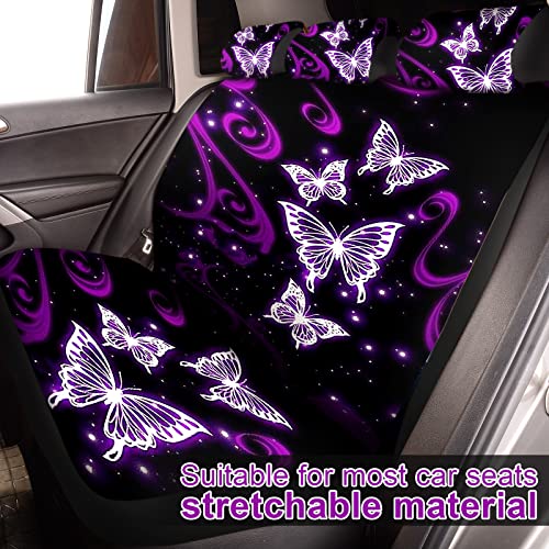 Butterfly Seat Full Set for Women Butterfly Universal Car Accessories Rubber Steering Wheel Cover License Plate Frame Mirror Covers 26 Pcs Fit Car SUV Auto(Purple Style)
