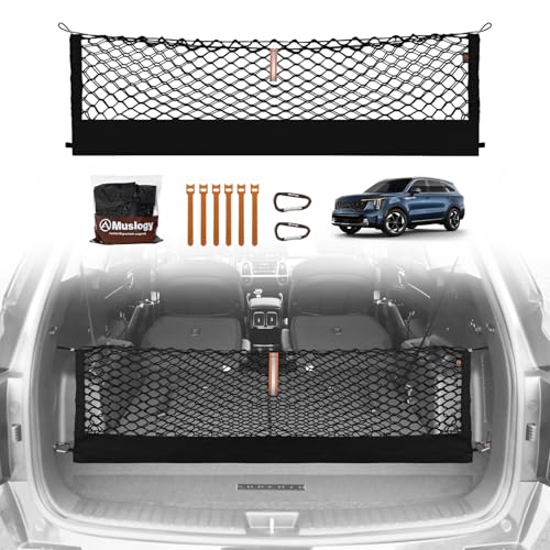 Truck Bed Cargo Net Trunk Netting Compatible with 2021-2024 2025 2026 Kia Sorento Accessories, Pickup Cargo Organizer SUV Sedan Storage Net w/Heavy Duty Carabiners - style: 2021+ Sorento