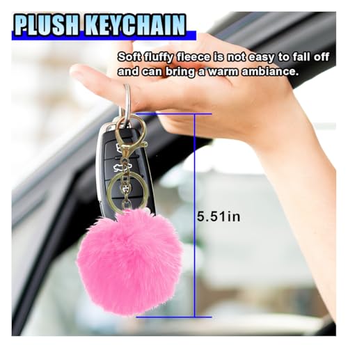 10PCS Fluffy Car Accessories Set, Furry Steering Wheel Cover with Warm Fuzzy Gear Shift Cover Ball Keychain Handbrake Cover Console Seat Belt Shoulder Pads & Diamond Ignition Ring Cup Mats (Pink) - color: Pink