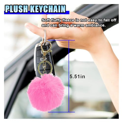 10PCS Fluffy Car Accessories Set, Furry Steering Wheel Cover with Warm Fuzzy Gear Shift Cover Ball Keychain Handbrake Cover Console Seat Belt Shoulder Pads & Diamond Ignition Ring Cup Mats (Pink) - color: Pink