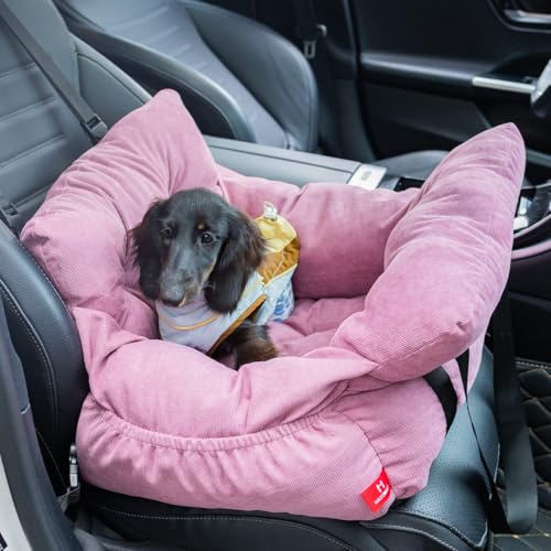 Pet Car Seat for Small Dogs up to 25 lbs with Safety Straps, Storage Pockets, Travel Carrier Bed Booster Seat, Machine Washable (Pink) - color: Pink