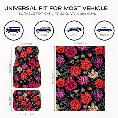 Automotive Floor Mats 5 Pcs, Universal Car Floor Mats,Floral Car Mats, Flower Car Accessory for SUVs/Sedan/Wagons, Durable Protective Mat, Trunk Liner for Families/Travel Enthusiasts - style: Bundle22