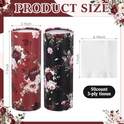 Ctosree 6pk 50 Sheets Car Tissues Holder with Facial Tissues 3-ply Travel Tissue Tubes Box Container Fit for Car Cup Holder Floral Cylinder, 7.1 Inch(Red,Black) - color: Red,Black