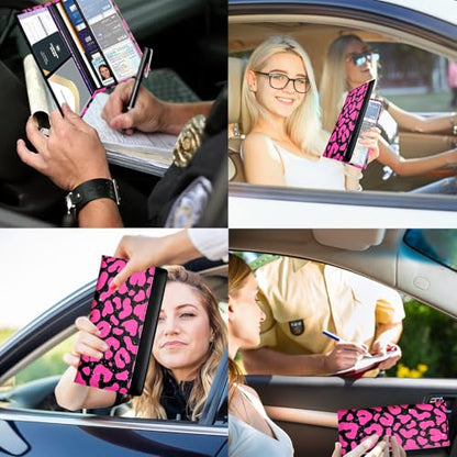 Car Registration and Insurance Holder with Magnetic Closure, Universal Document Organizer for License, Insurance Cards & Glove Box Storage (Leopard-Glitter Hot Pink) - color: Leopard-Glitter Hot Pink