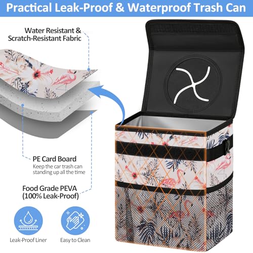 ELONGRIVER Car Trash Can Bin for Back Seat Leak Proof, Cute Car Trash Bag Hanging, Vehicle Trash Can for SUV Truck Van, Automotive Garbage Cans Front Seat Flamingos, 2 Gallons - color: Flamingo, size: 2 Gallons