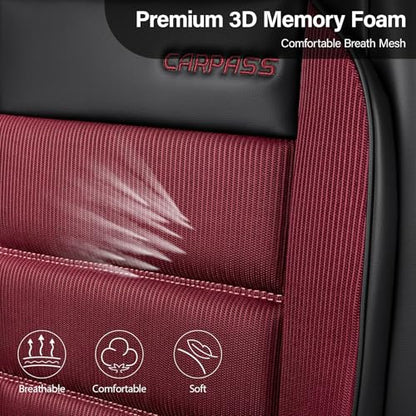 CAR PASS Memory Foam Seat Covers Front, Airy Cool Mesh Thick Car Seat Covers, Leather Car Seat Covers Front Seats Airbag Compatible, Universal Automotive Comfort for Most Cars, Trucks, SUV, Burgundy - color: Burgundy