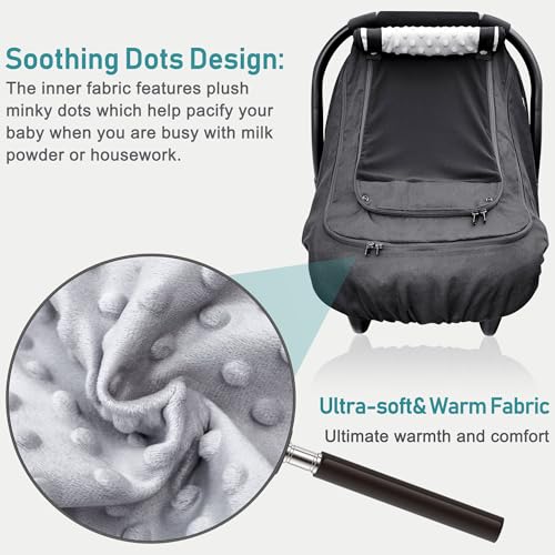 Waterproof Baby Car Seat Cover，YVMVDV Patented Cold Weather Carseat Cover for Babies,Infant Car Seat Cover Canopy for Boy Girls,Windproof Car Seat Canopy, Keeps Babies Warm and Cozy Black - color: Thick-Black