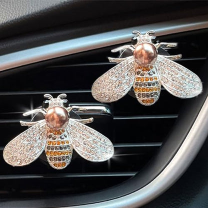 2Pcs Car Air Vent Clip,Bling Crystal Cute Bee Car Air Vent Clips, Car Air Conditioning Outlet Clip Decorative,Rhinestone Car Decoration for Women Interior Decor Bling Car Accessories