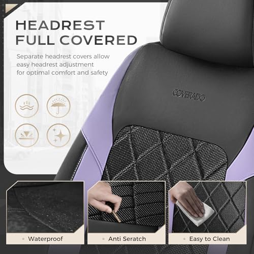 Coverado Car Seat Covers, Seat Covers Full Set, 5 Seats Automotive Seat Cover, Mesh Breathable Seat Protectors, Universal Fit for Most Cars - color: Black_Purple, size: FullSet