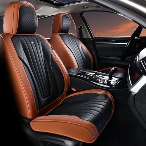 FLORICH Car Seat Covers, Premium Leatherette Car Seat Covers Front Seats, Breathable Car Seat Cushion for Cars, Automotive Seat Protectors for Most Sedans Cars SUV Trucks, Black&Brown - color: Brown&Black, size: Frontpair