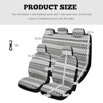 9PCS Baja Saddle Blanket Car Seat Covers, Front Set Breathable Washable Seat Covers with Seatbelt Pad, Striped Woven Cloth Airbag Compatible Seats Protector for Most Vehicles (Black White Wave) - color: Black White Wave