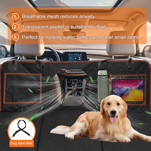 Back Seat Extender for Dogs, Hard Bottom Dog Car Seat Cover for Backseat Support 400lbs, Waterproof Pet Hammock with Mesh Window for SUVs, Cars & Small Trucks