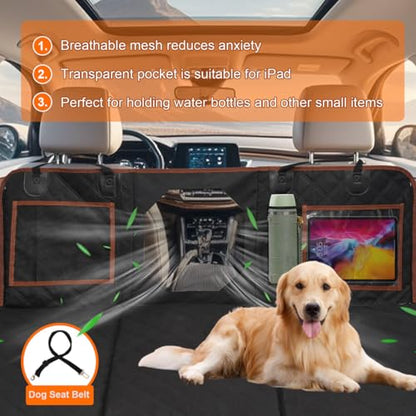 Back Seat Extender for Dogs, Hard Bottom Dog Car Seat Cover for Backseat Support 400lbs, Waterproof Pet Hammock with Mesh Window for SUVs, Cars & Small Trucks