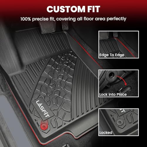 LASFIT Floor Mats for Jeep Cherokee 2015-2023 (Not Fit with Raised Dead Pedal) All Weather TPE Custom Fit Car Mats Floor Liners 1st & 2nd Row, Black - style: Cherokee 2015-2023 Floor Mats