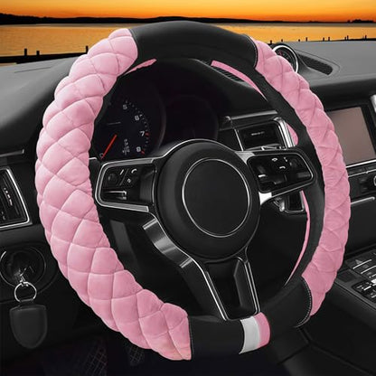 Cxtiy Universal Car Steering Wheel Cover Fluffy Winter Plush Steering Wheel Cover (A-Pink) - color: A-pink