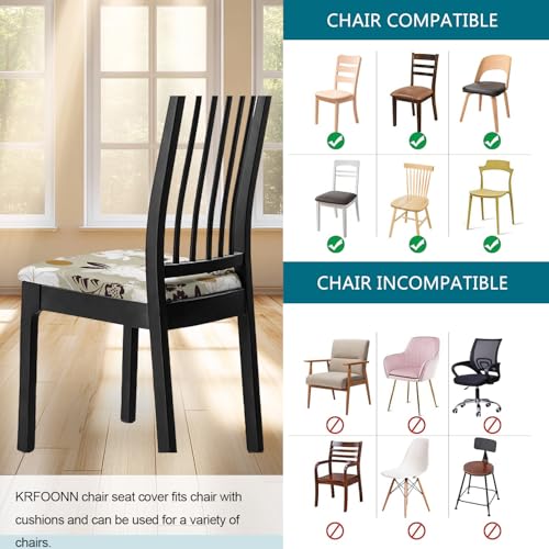 KRFOONN Waterproof Seat Covers for Dining Room Chairs Set of 4 with Bench Cover Washable Dining Chair Covers Removable Kitchen Chair Cushion Slipcovers Protector, A17 - color: Color A17