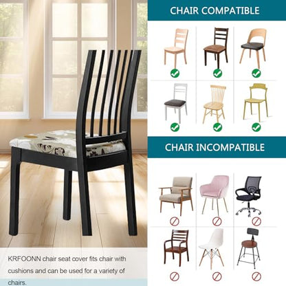 KRFOONN Waterproof Seat Covers for Dining Room Chairs Set of 4 with Bench Cover Washable Dining Chair Covers Removable Kitchen Chair Cushion Slipcovers Protector, A17 - color: Color A17